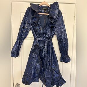 Lane Bryant Blue Animal Print Ruffle Rain Jacket